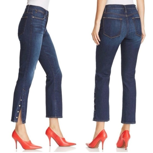 Frame Denim Denim - FRAME Le High‎ Straight-Leg Dark Wash Snap-Hem Meribel Denim Jeans Sz. 24